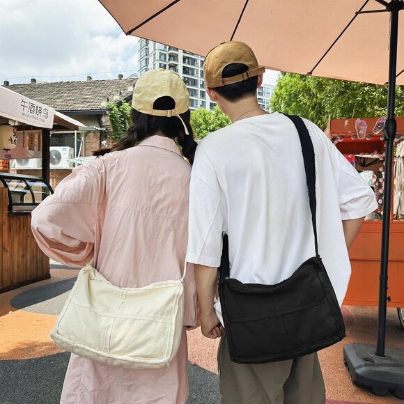 Canvas Hobo Crossbody Bag Women Men Large Capacity Travel Work Purse - Picture 4 of 6